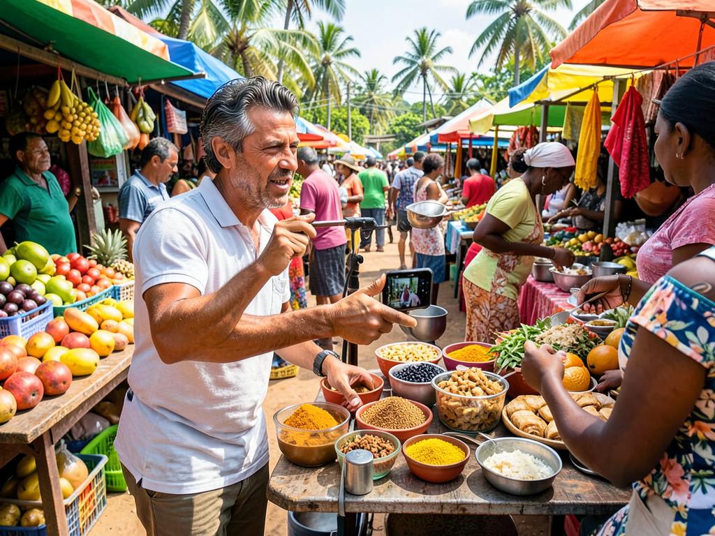 Créateur culinaire filmant une recette aux Caraïbes